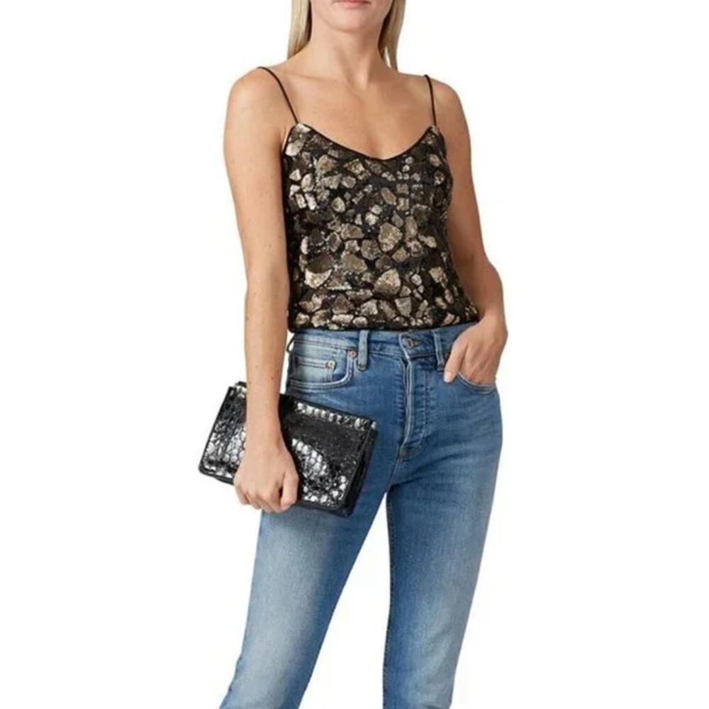 Line and Dot Womens Nina Tank Medium Gold Strappy Adjustable Sequins Cropped